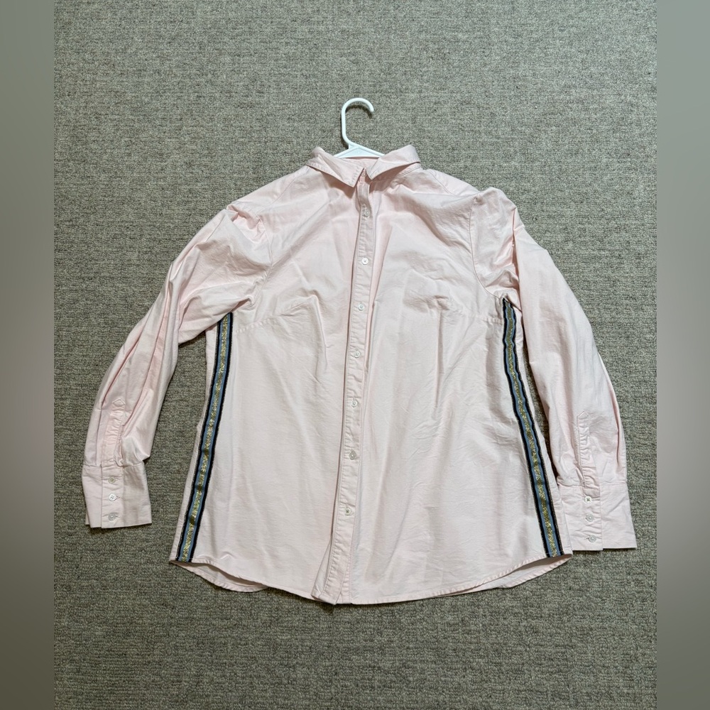 Boden Women's Light Pink Button Down Shirt with Striped Sides